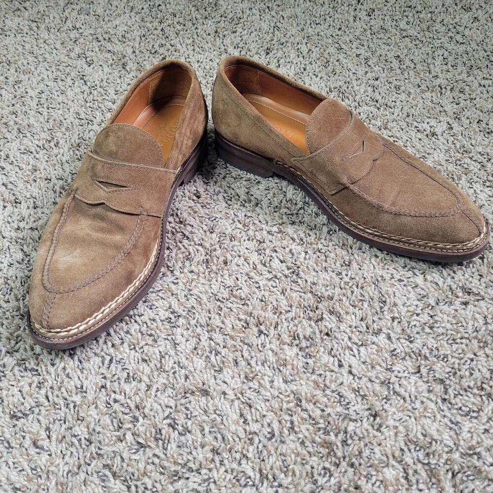 Bontoni $1400 Luxury Italian Brown Suede Principle Split Toe Penny Loafers 8.5
